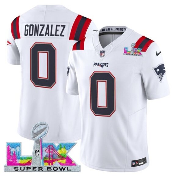 Mens or Youths Choose Christian Gonzalez White Super Bowl LX Jersey Vapor Stitch